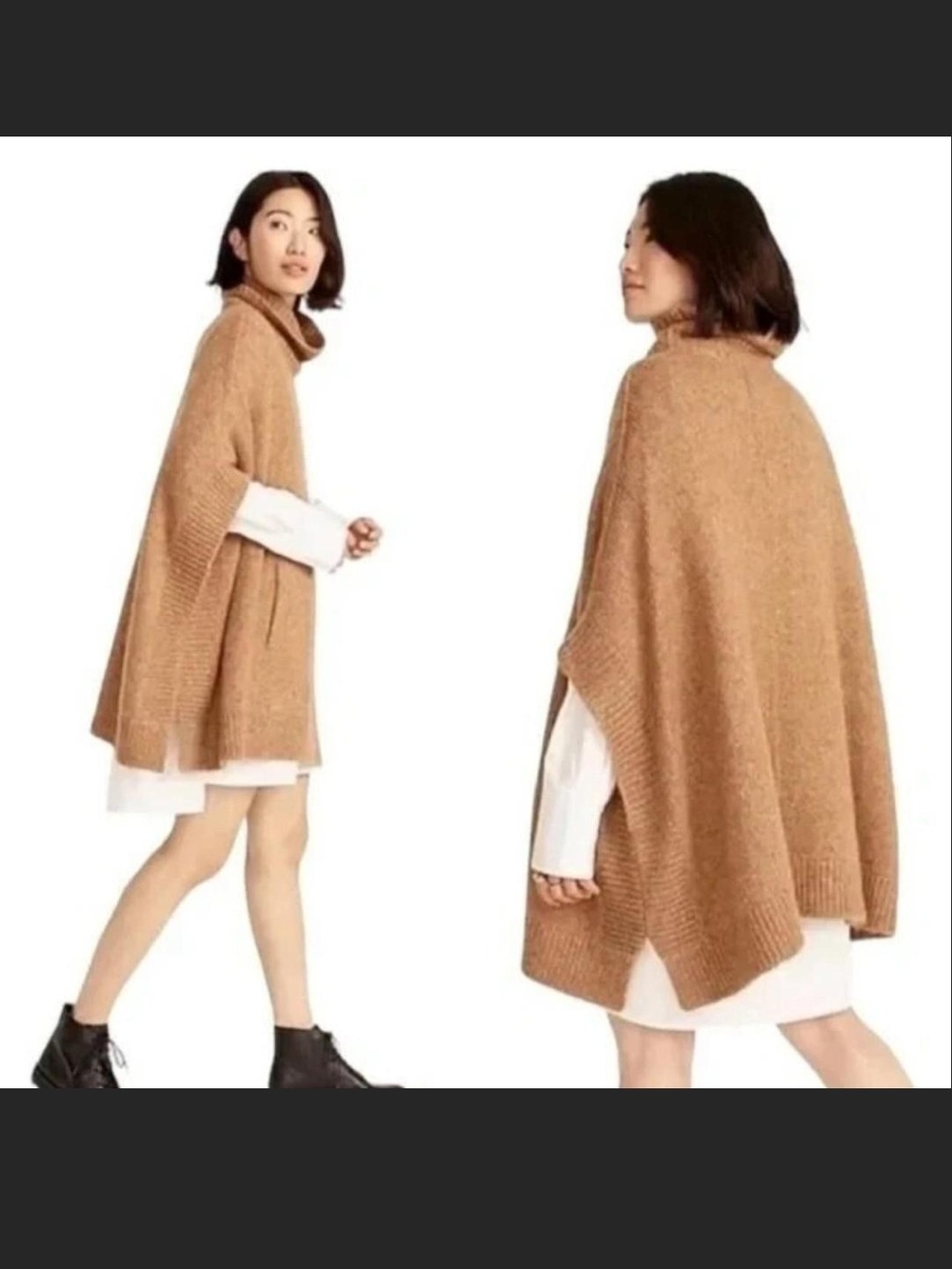 J. Crew Camel Turtleneck Poncho Sweater OS